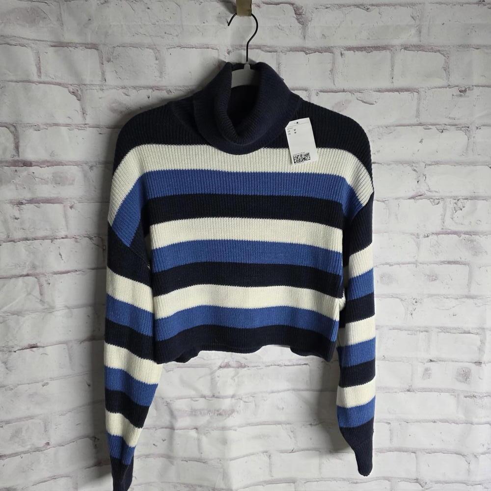 Blue Strip Turtleneck Crop Sweater